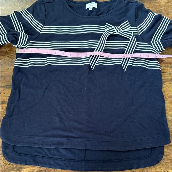 Crown & Ivy Navy Top with White Stripes and Bow - Picture 4 of 8
